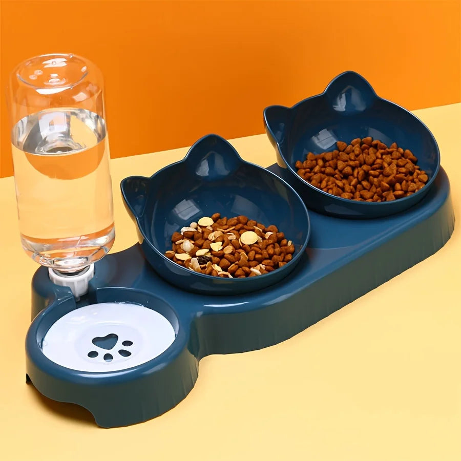 3-in-1 Tilted Cat Bowl Set with Feeder