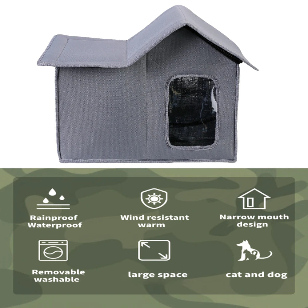 🏡 Outdoor Waterproof Cat House – Cozy, Weatherproof Shelter with Transparent Door! 🐾❄️☔