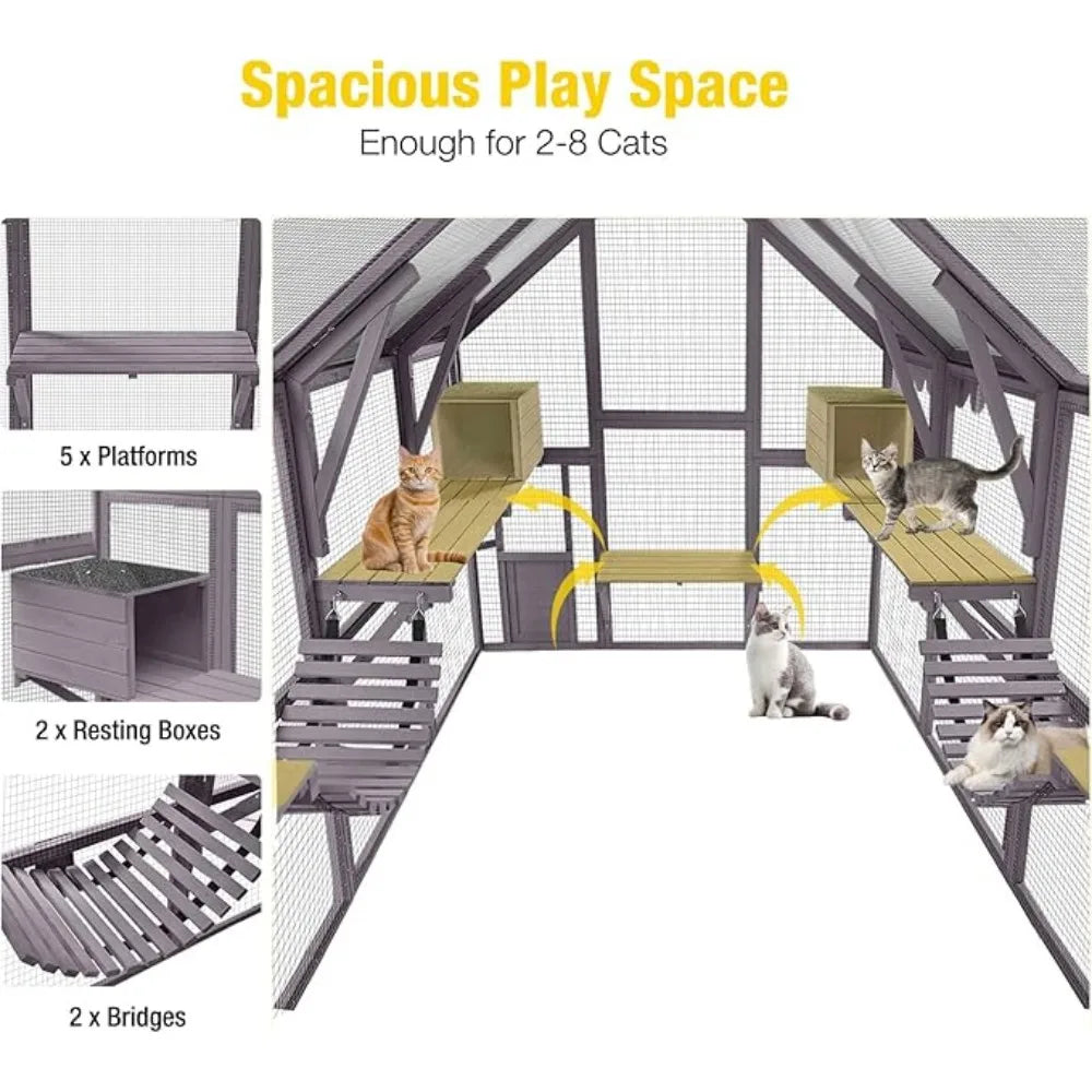 Catio for Multiple Cats - 56.54ft² with Bridges and Houses