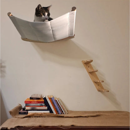 🐱 Wall-Mounted Cat Hammock & Climbing Shelf – Stylish Wooden Perch! 🌿🏡