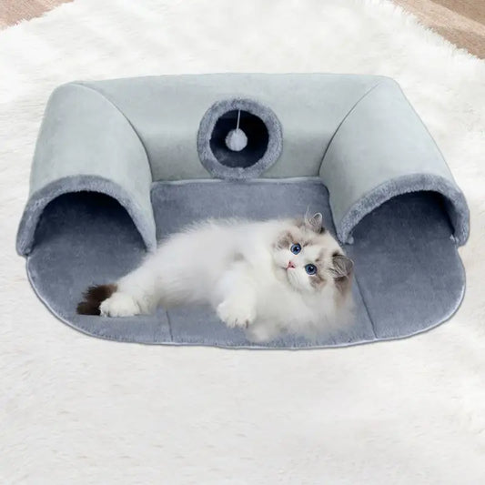 🐾 Foldable Cat Bed & Tunnel – Cozy, Fun & Washable! 🎪🐱