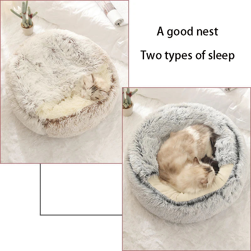 Warm plush cat bed for small pets