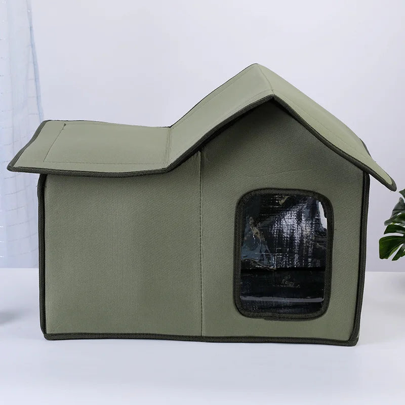 🏡 Outdoor Waterproof Cat House – Cozy, Weatherproof Shelter with Transparent Door! 🐾❄️☔