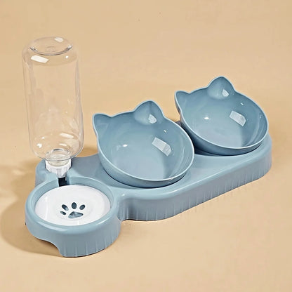 3-in-1 Tilted Cat Bowl Set with Feeder