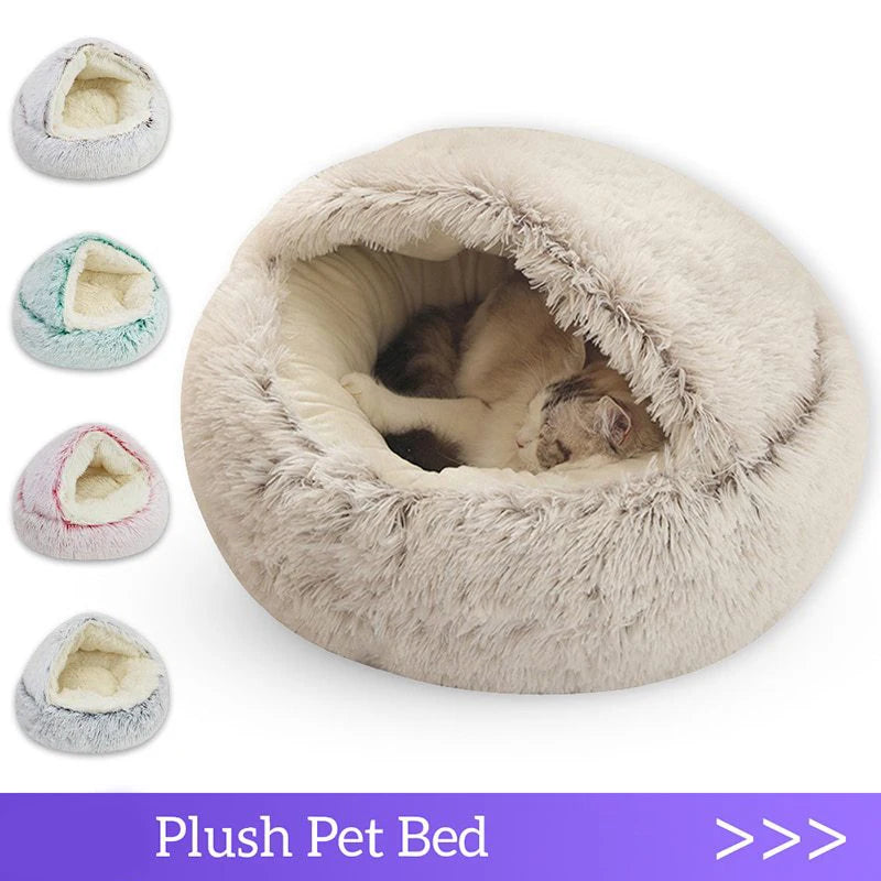 Warm plush cat bed for small pets