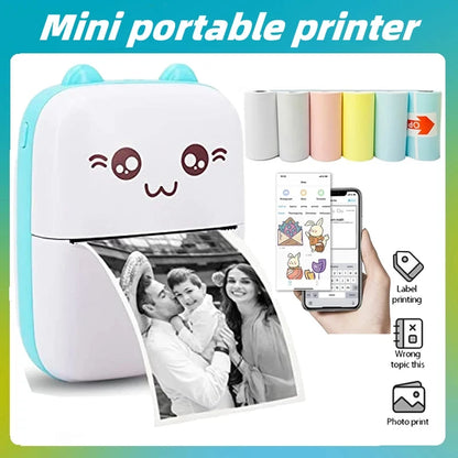 Portable mini thermal printer for photos and labels, 58mm, wireless Bluetooth for Android and iOS