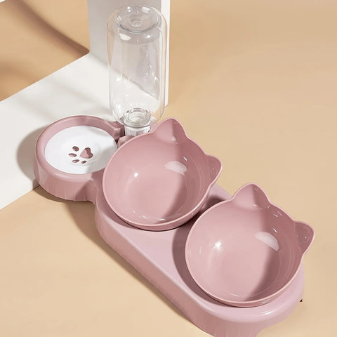 3-in-1 Tilted Cat Bowl Set with Feeder