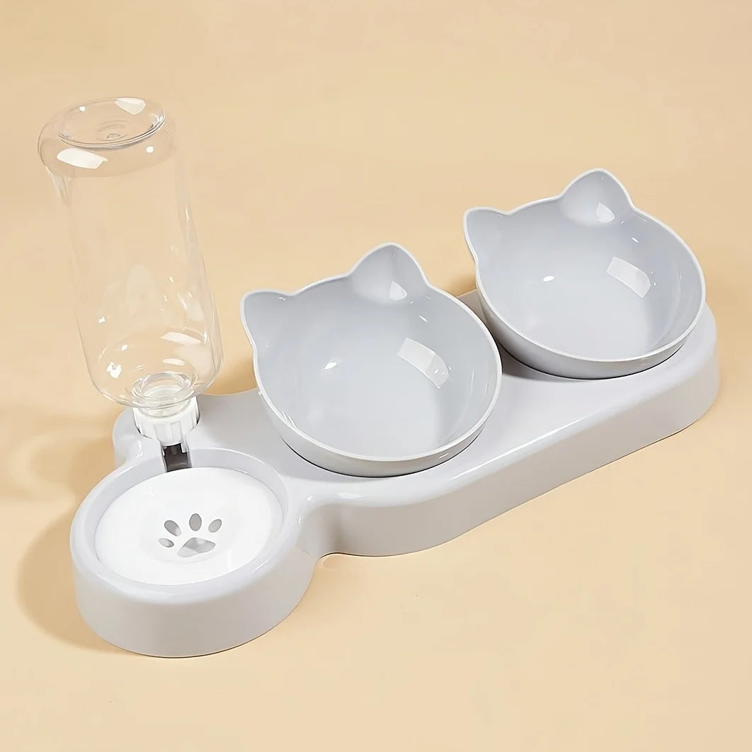 3-in-1 Tilted Cat Bowl Set with Feeder