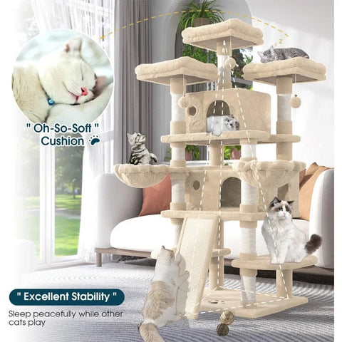 🏡 68” Multi-Level Cat Tree – Large Tower Condo with Cozy Perches & Scratching Posts! 🐾✨