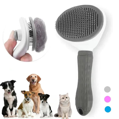 Self-cleaning pet grooming brush