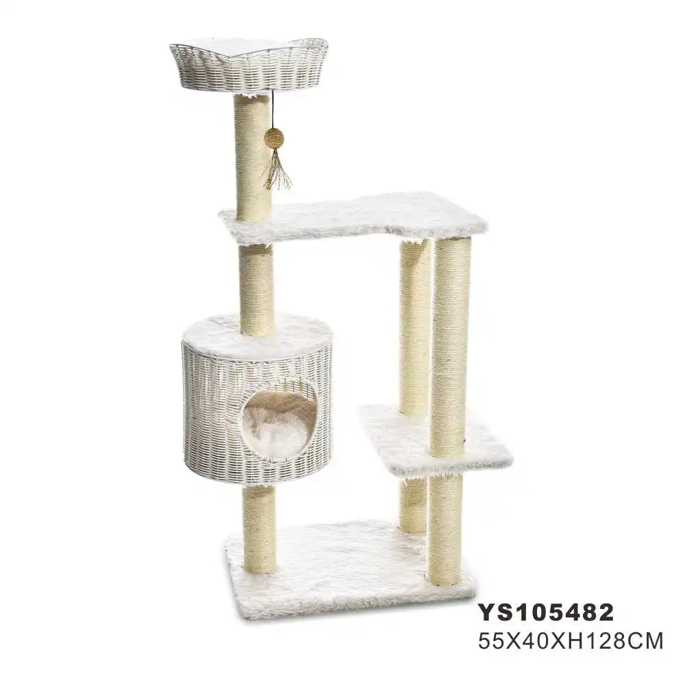 Modern tall cat tower scratching post apartment top perch vine wood cat tree