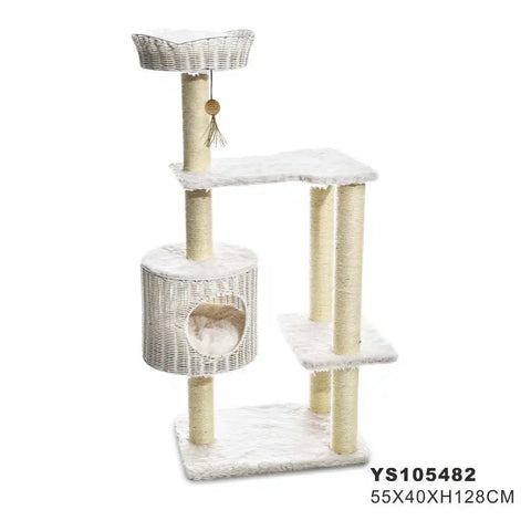 Modern tall cat tower scratching post apartment top perch vine wood cat tree