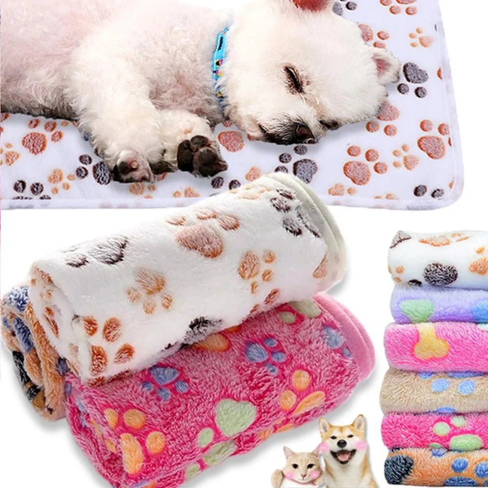 Soft, warm pet blanket with cute cartoon design