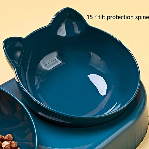 3-in-1 Tilted Cat Bowl Set with Feeder