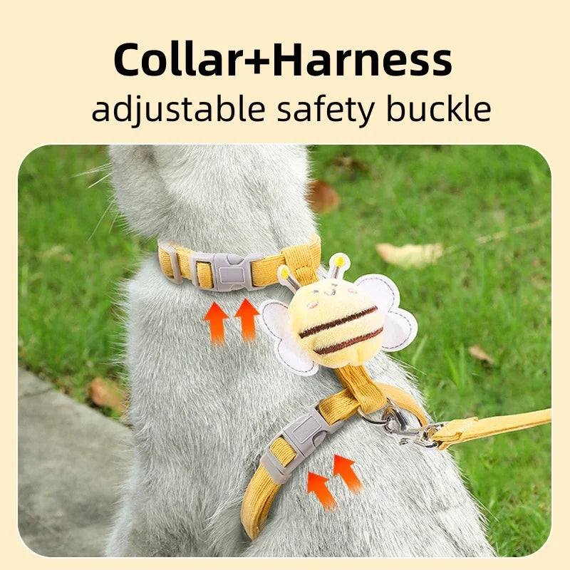 Adjustable bee design harness, leash, and collar