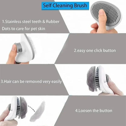 Self-cleaning pet grooming brush