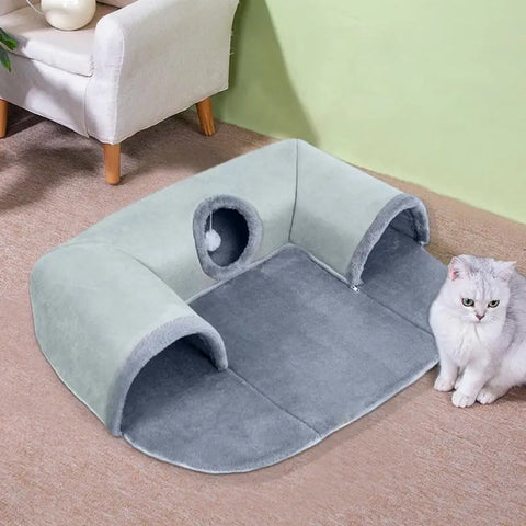 🐾 Foldable Cat Bed & Tunnel – Cozy, Fun & Washable! 🎪🐱