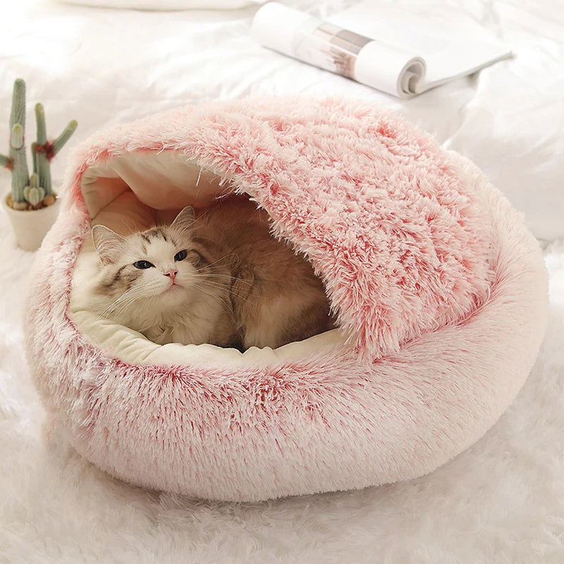 Warm plush cat bed for small pets