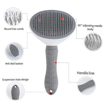 Self-cleaning pet grooming brush