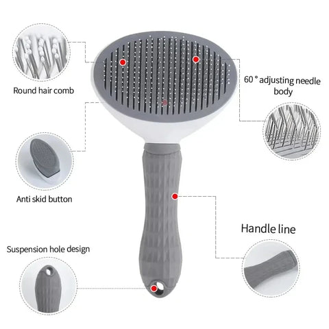 Self-cleaning pet grooming brush